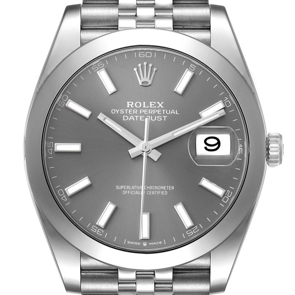 Rolex Datejust 41 Slate Dial Smooth Bezel Steel Mens Watch 126300 Unworn