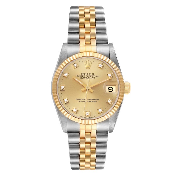 Rolex Datejust Midsize Steel Yellow Gold Diamond Dial Ladies Watch 68273