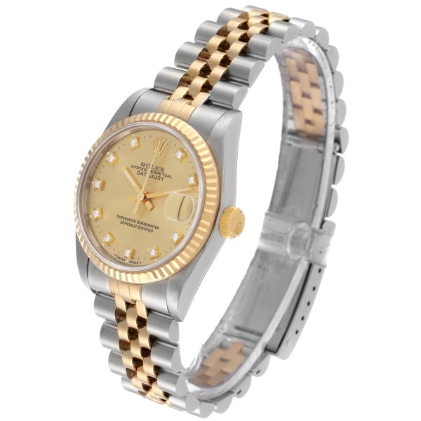 Rolex Datejust Midsize Steel Yellow Gold Diamond Dial Ladies Watch 68273