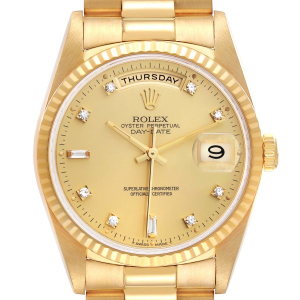Rolex President Day-Date 36mm Yellow Gold Diamond Dial Mens Watch 18238
