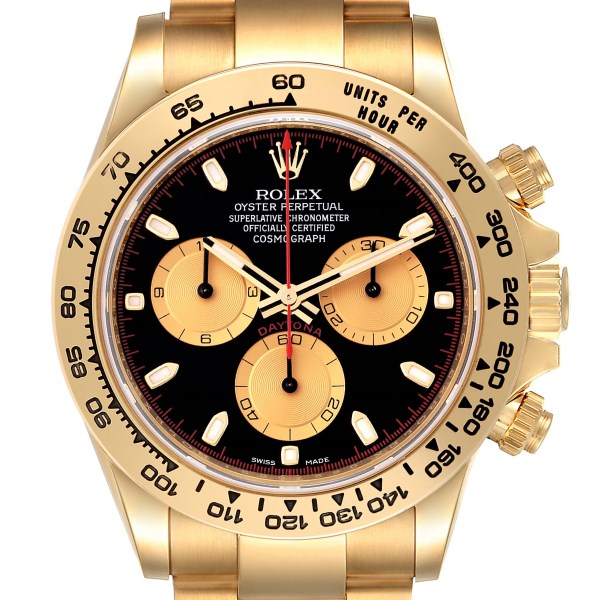 Rolex Daytona Black Dial Yellow Gold Mens Watch 116508 Box Card