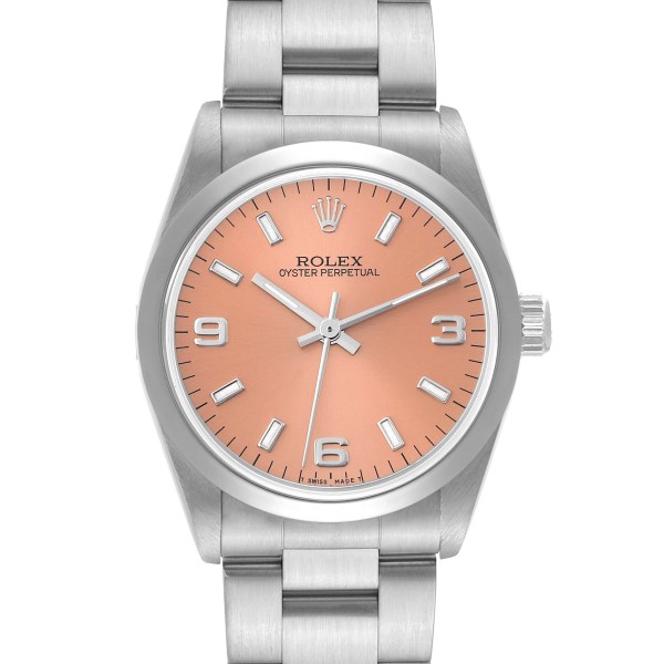 Rolex Oyster Perpetual Midsize Salmon Dial Steel Ladies Watch 67480