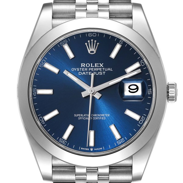 Rolex Datejust 41 Blue Dial Smooth Bezel Steel Mens Watch 126300 Unworn