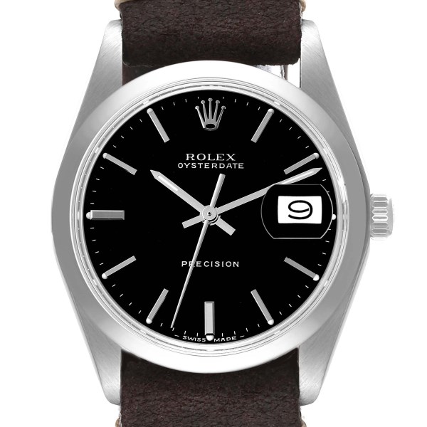 Rolex OysterDate Precision Black Dial Steel Vintage Mens Watch 6694