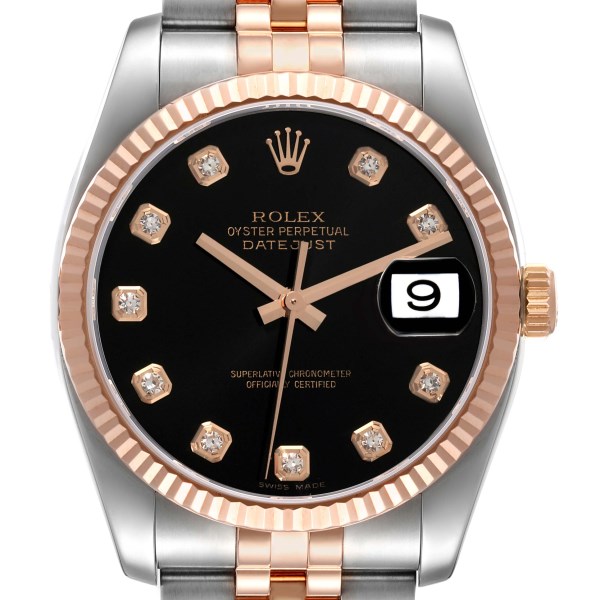 Rolex Datejust 36 Steel Rose Gold Black Diamond Dial Mens Watch 116231
