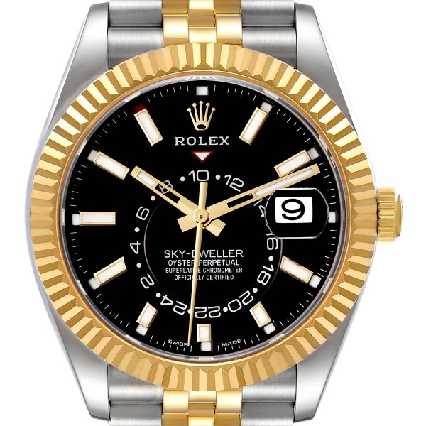 Rolex Sky Dweller Steel Yellow Gold Black Dial Mens Watch 326933 Unworn