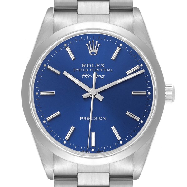 Rolex Air King 34 Blue Dial Smooth Bezel Steel Mens Watch 14000