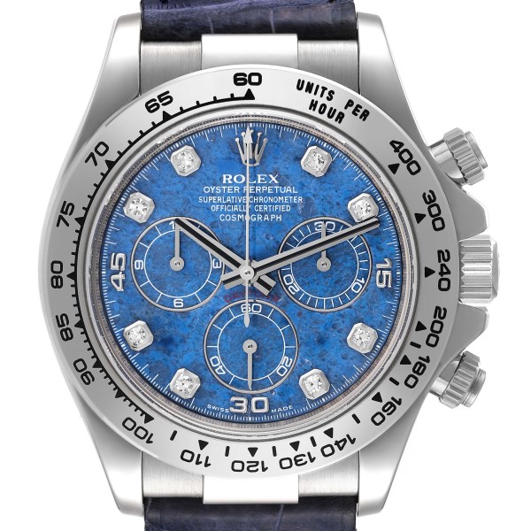 Rolex Daytona White Gold Sodalite Stone Diamond Mens Watch 116519 Box Card