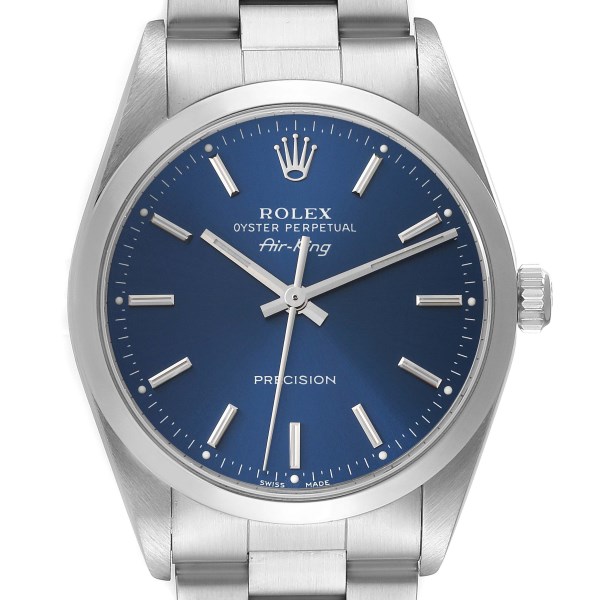 Rolex Air King 34 Blue Dial Smooth Bezel Steel Mens Watch 14000