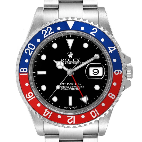 Rolex GMT Master II Pepsi Red and Blue Bezel Steel Mens Watch 16710 Box Papers