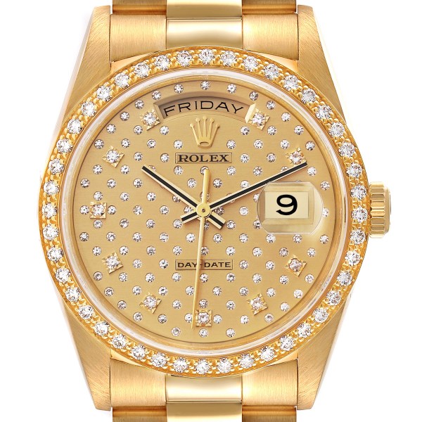 Rolex Day-Date President Yellow Gold Pleiades Diamond Dial Mens Watch 18348