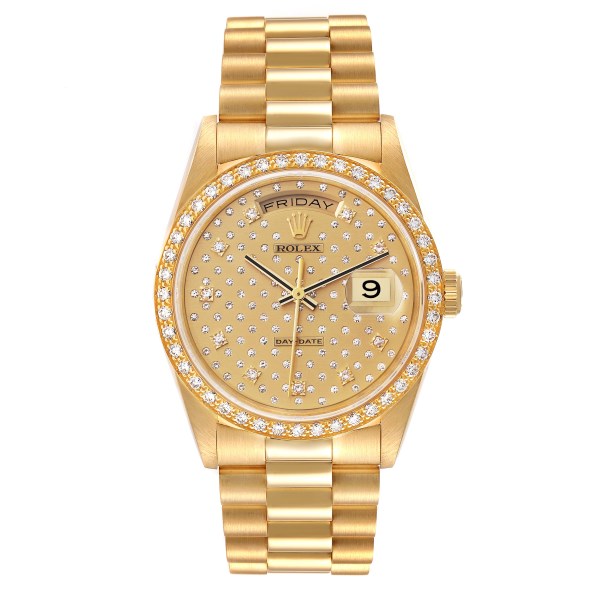 Rolex Day-Date President Yellow Gold Pleiades Diamond Dial Mens Watch 18348
