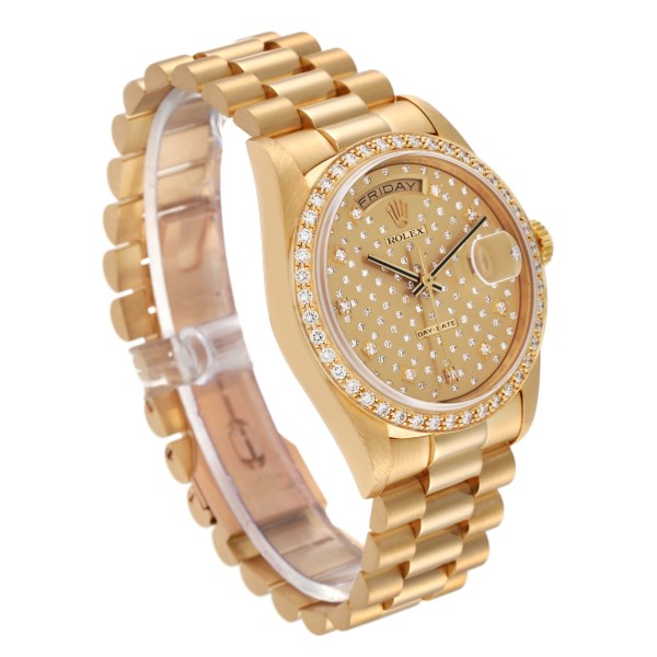 Rolex Day-Date President Yellow Gold Pleiades Diamond Dial Mens Watch 18348