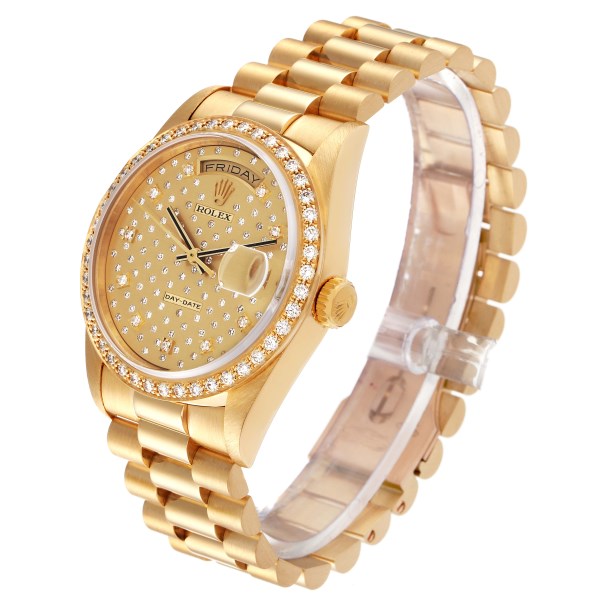 Rolex Day-Date President Yellow Gold Pleiades Diamond Dial Mens Watch 18348