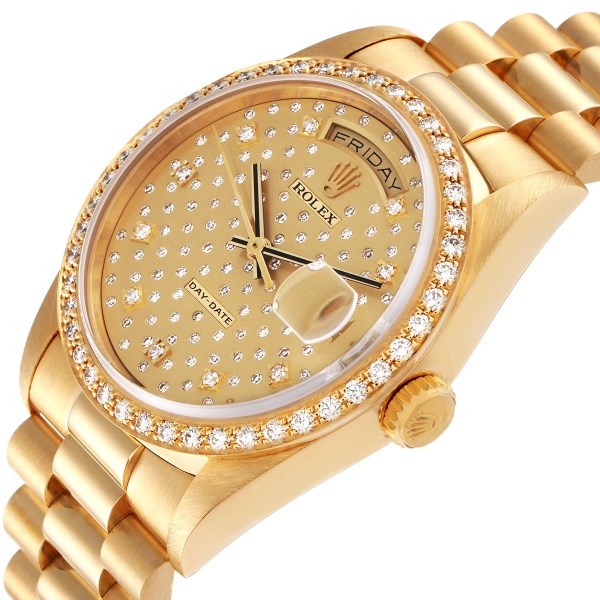 Rolex Day-Date President Yellow Gold Pleiades Diamond Dial Mens Watch 18348