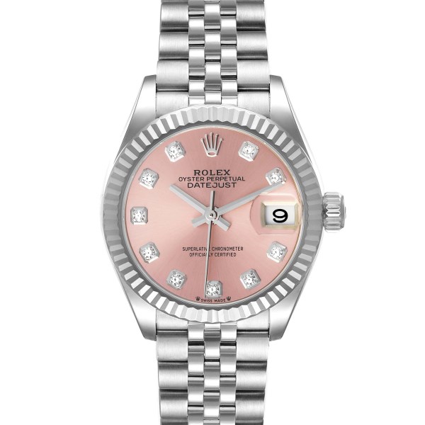 Rolex Datejust 28 Steel White Gold Pink Diamond Dial Ladies Watch 279174