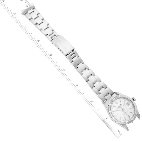 Rolex Date Silver Dial Steel Engine Turned Bezel Mens Watch 15210