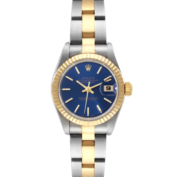 Rolex Datejust Steel Yellow Gold Fluted Bezel Blue Dial Ladies Watch 69173