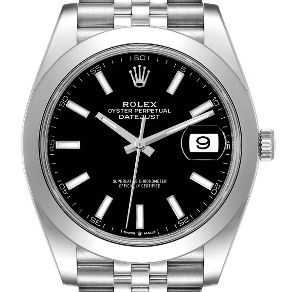 Rolex Datejust 41 Black Dial Steel Smooth Bezel Mens Watch 126300 Unworn