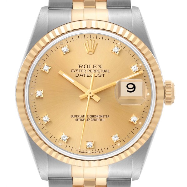 Rolex Datejust Steel Yellow Gold Diamond Dial Mens Watch 16233 Box Papers Rolex Datejust Steel Yellow Gold Diamond Dial Mens Watch 16233 Box Papers