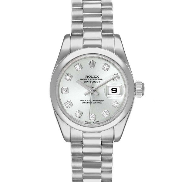 Rolex President Platinum Silver Diamond Dial Ladies Watch 179166