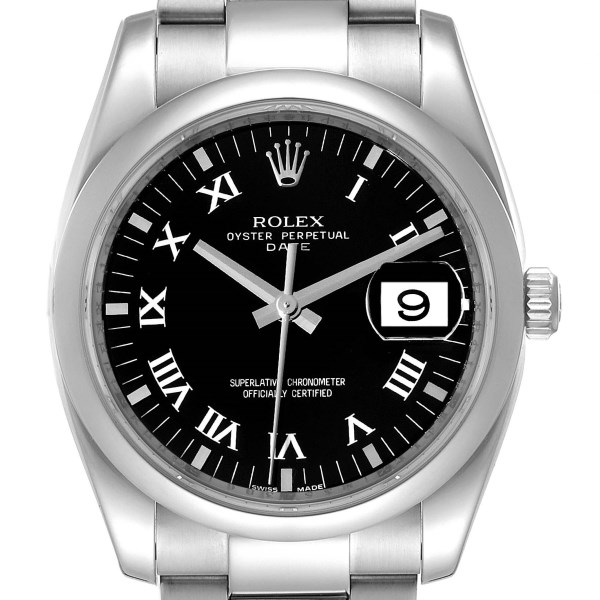 Rolex Date Black Dial Oyster Bracelet Steel Mens Watch 115200 Box Card