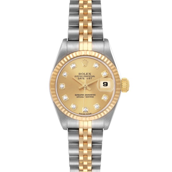 Rolex Datejust Steel Yellow Gold Diamond Dial Ladies Watch 79173 Box Papers