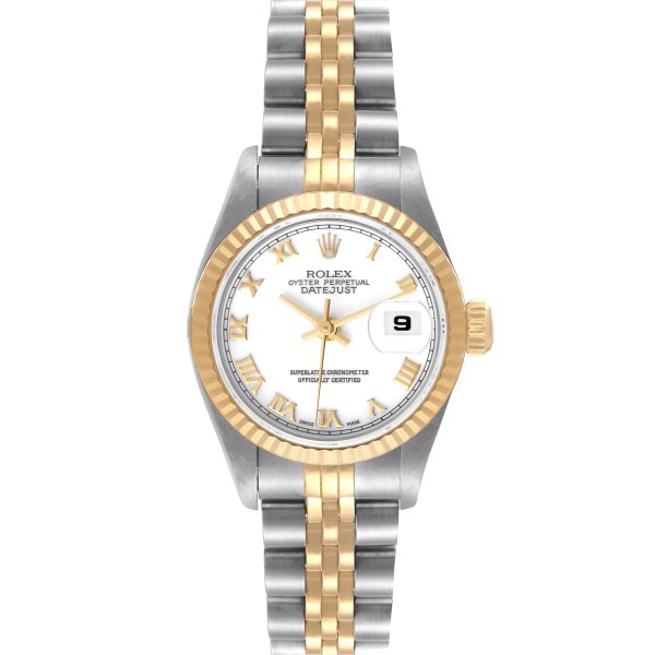 Rolex Datejust Steel Yellow Gold White Roman Dial Ladies Watch 69173