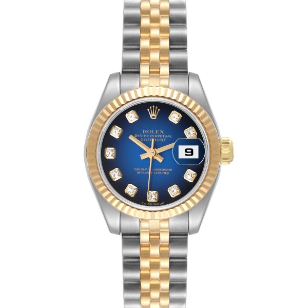 Rolex Datejust Steel Yellow Gold Diamond Dial Ladies Watch 179173 Box Papers