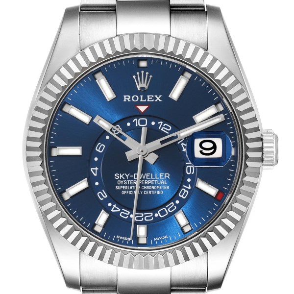 Rolex Sky-Dweller Steel White Gold Blue Dial Mens Watch 326934 Box Card