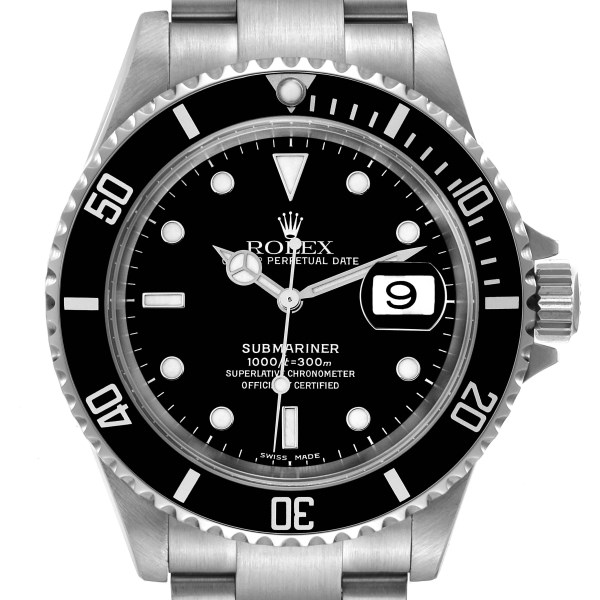 Rolex Submariner Date Black Dial Steel Mens Watch 16610 Box Papers