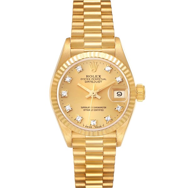Rolex Datejust President Yellow Gold Diamond Dial Ladies Watch 69178 Box Papers