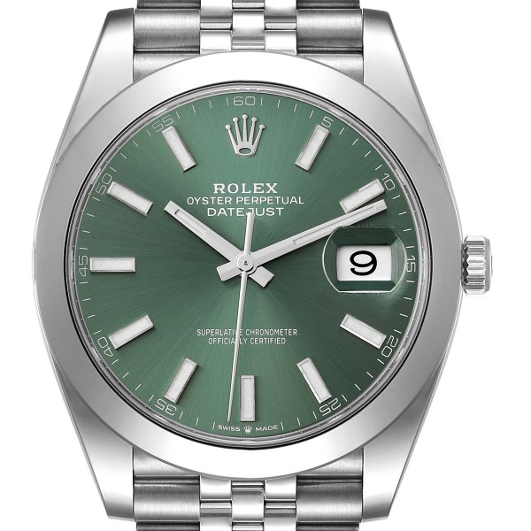 Rolex Datejust 41 Mint Green Dial Smooth Bezel Steel Mens Watch 126300 Unworn