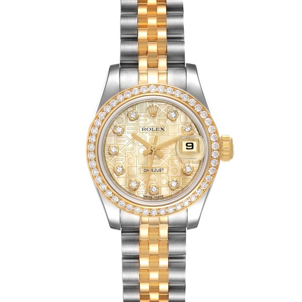 Rolex Datejust Steel Yellow Gold Mother of Pearl Diamond Ladies Watch 179383 Box Card
