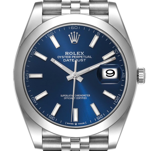 Rolex Datejust 41 Blue Dial Smooth Bezel Steel Mens Watch 126300 Unworn