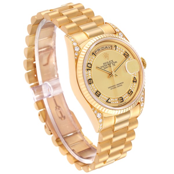 Rolex President Day-Date Yellow Gold Myriad Dial Diamond Lugs Mens Watch 18338