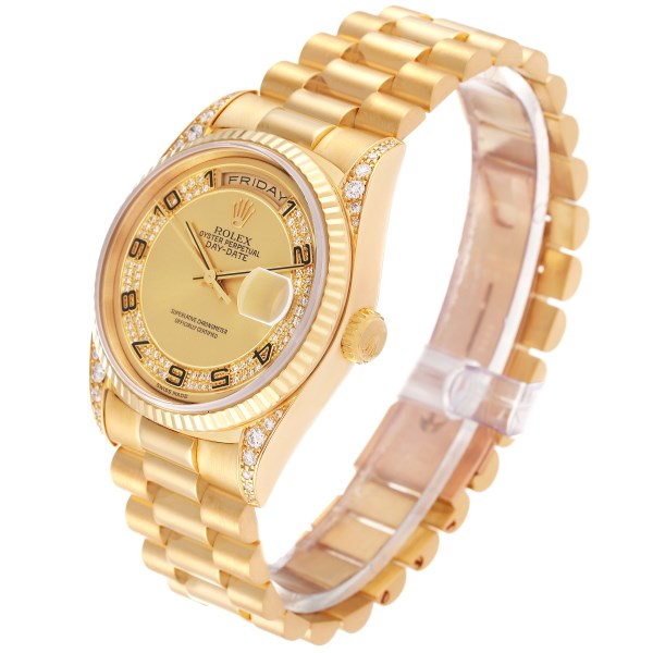 Rolex President Day-Date Yellow Gold Myriad Dial Diamond Lugs Mens Watch 18338
