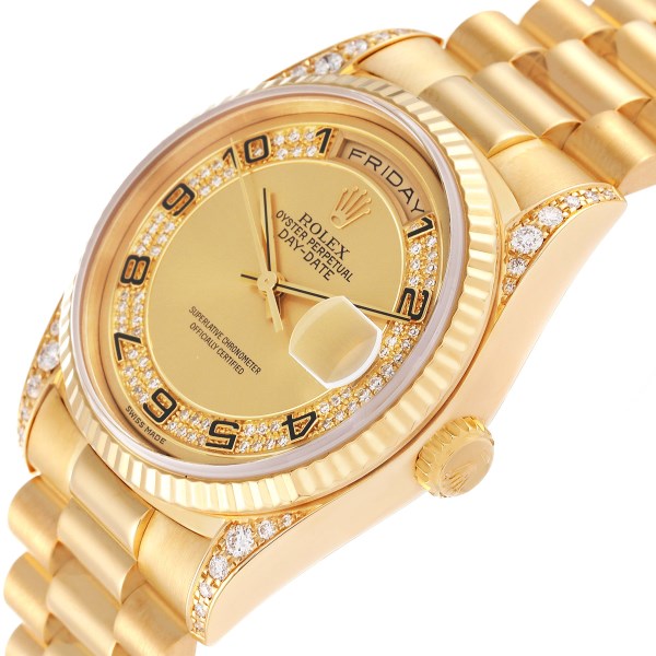 Rolex President Day-Date Yellow Gold Myriad Dial Diamond Lugs Mens Watch 18338