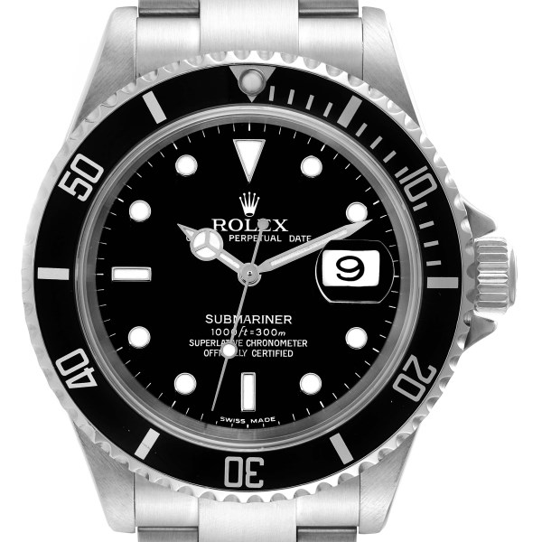 Rolex Submariner Date 40mm Black Dial Steel Mens Watch 16610 Box Papers