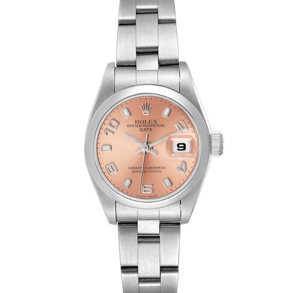 Rolex Date Salmon Dial Oyster Bracelet Steel Ladies Watch 69160