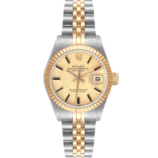 Rolex Datejust Steel Yellow Gold Linen Dial Fluted Bezel Ladies Watch 69173