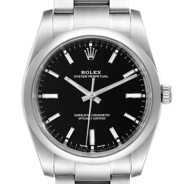 Rolex Oyster Perpetual Black Dial Steel Mens Watch 114200 Box Card