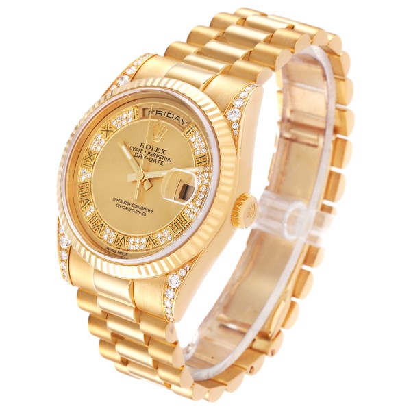 Rolex President Day Date Yellow Gold Myriad Dial Diamond Lugs Mens Watch 118338 Box