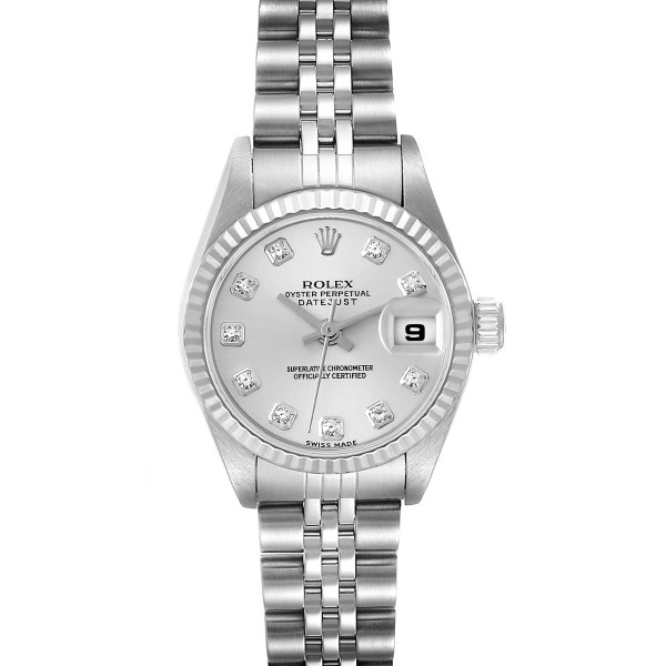 Rolex Datejust 26mm Steel White Gold Silver Diamond Dial Ladies Watch 79174