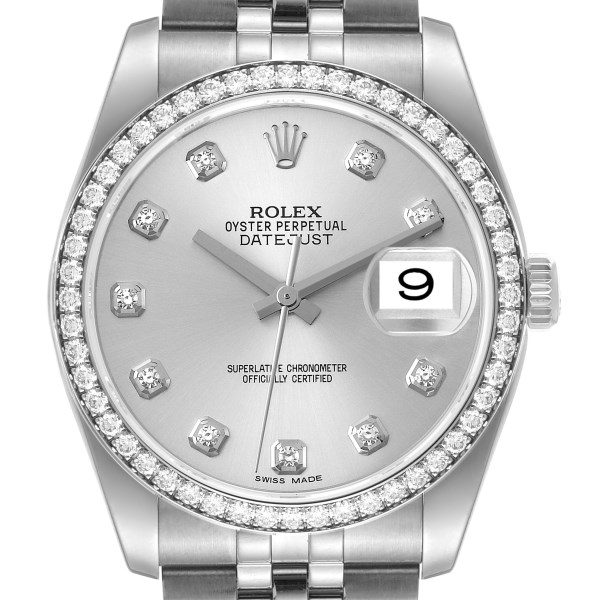 Rolex Datejust 36 Silver Diamond Dial Bezel Unisex Watch 116244