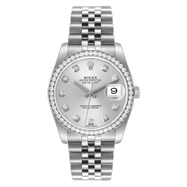 Rolex Datejust 36 Silver Diamond Dial Bezel Unisex Watch 116244