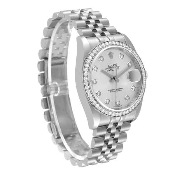 Rolex Datejust 36 Silver Diamond Dial Bezel Unisex Watch 116244