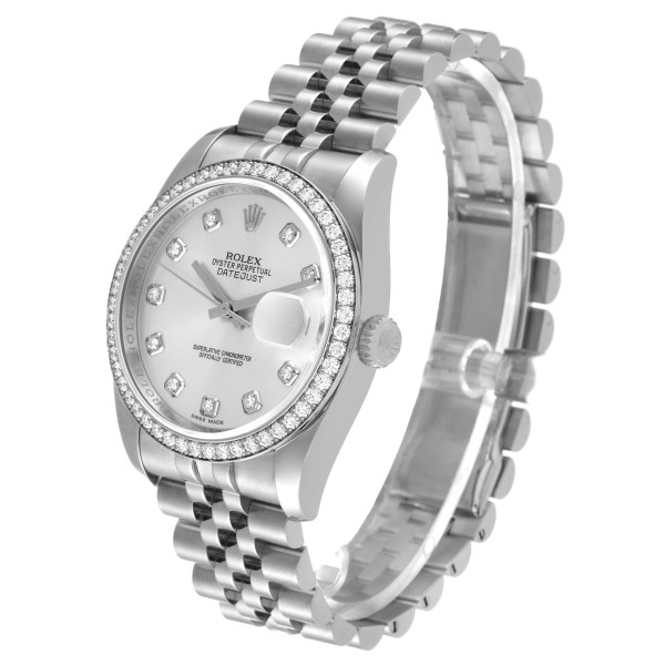 Rolex Datejust 36 Silver Diamond Dial Bezel Unisex Watch 116244