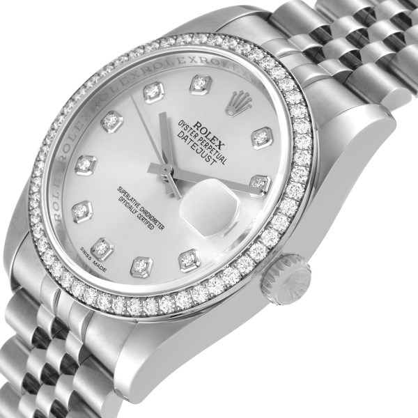 Rolex Datejust 36 Silver Diamond Dial Bezel Unisex Watch 116244