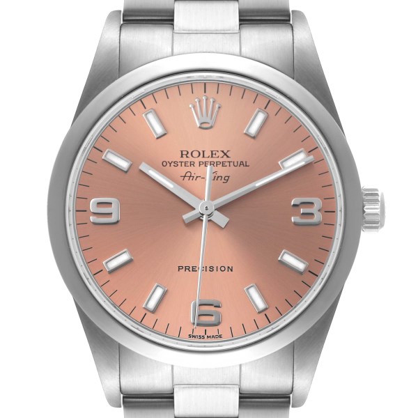 Rolex Air King 34 Salmon Baton Dial Domed Bezel Steel Watch 14000